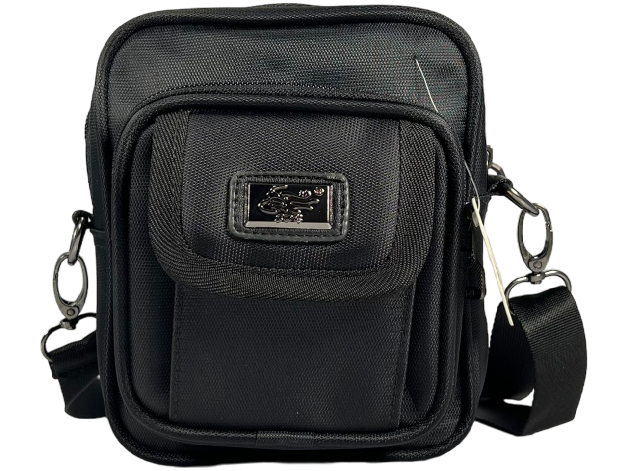 Сумка через плече на чотири відділення, знімний ремінь, текстиль, чоловіча, чорна, фото 1