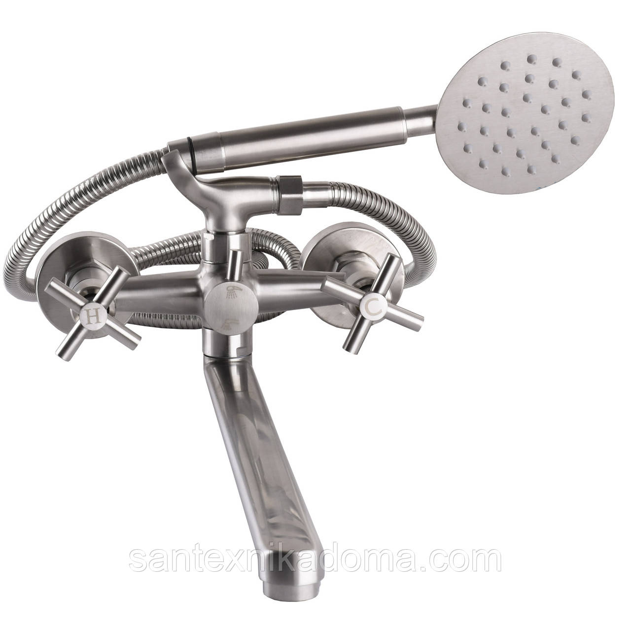 Змішувач для ванни Globus Lux DUKAT SD4-208 нержавіюча сталь двовентильний гусак 32 см