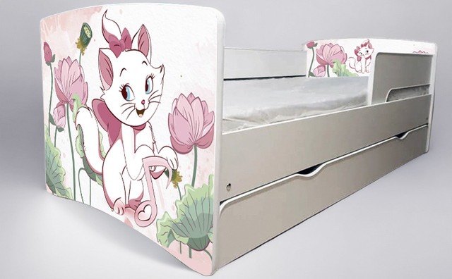 Ліжко для дівчинки Кішечка Марі Marie з шухлядою на ламелях, захисний бортик