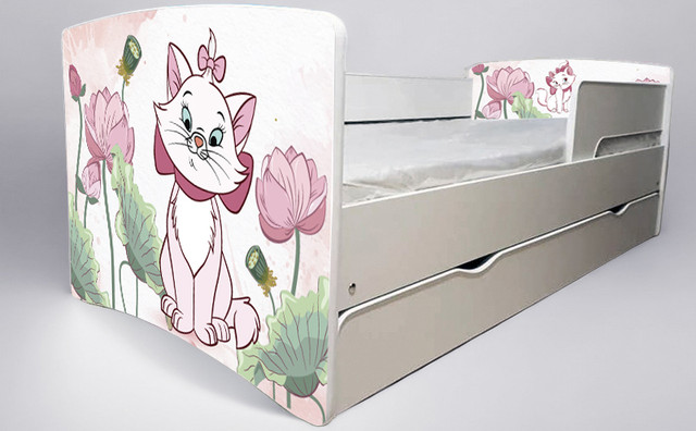 Ліжко для дівчинки Кішечка Марі Marie з шухлядою на ламелях, захисний бортик