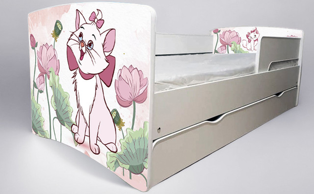 Ліжко для дівчинки Кішечка Марі Marie з шухлядою на ламелях, захисний бортик