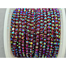 Стразовий ланцюг SS6 (2мм) червоний з переливом в однотонному металі (10ярдів)