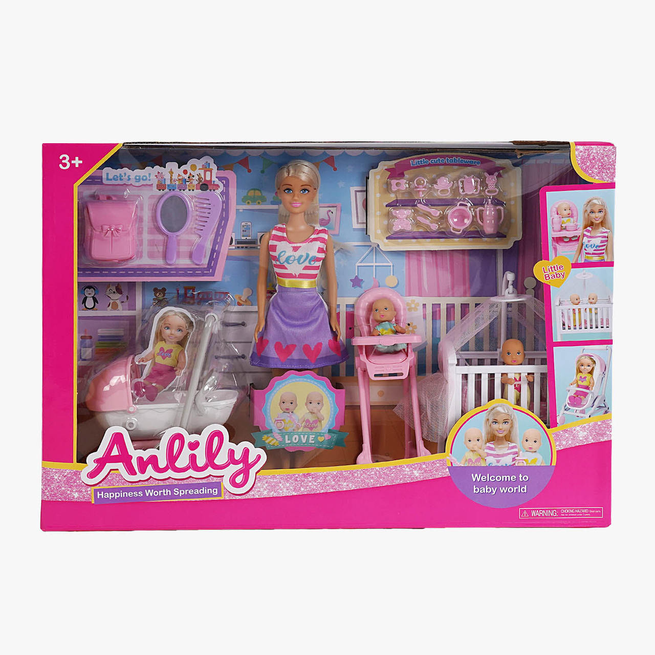 Лялька Anlily (2 пупси, коляска, стільчик для годування, ліжечко, аксесуари) 99204