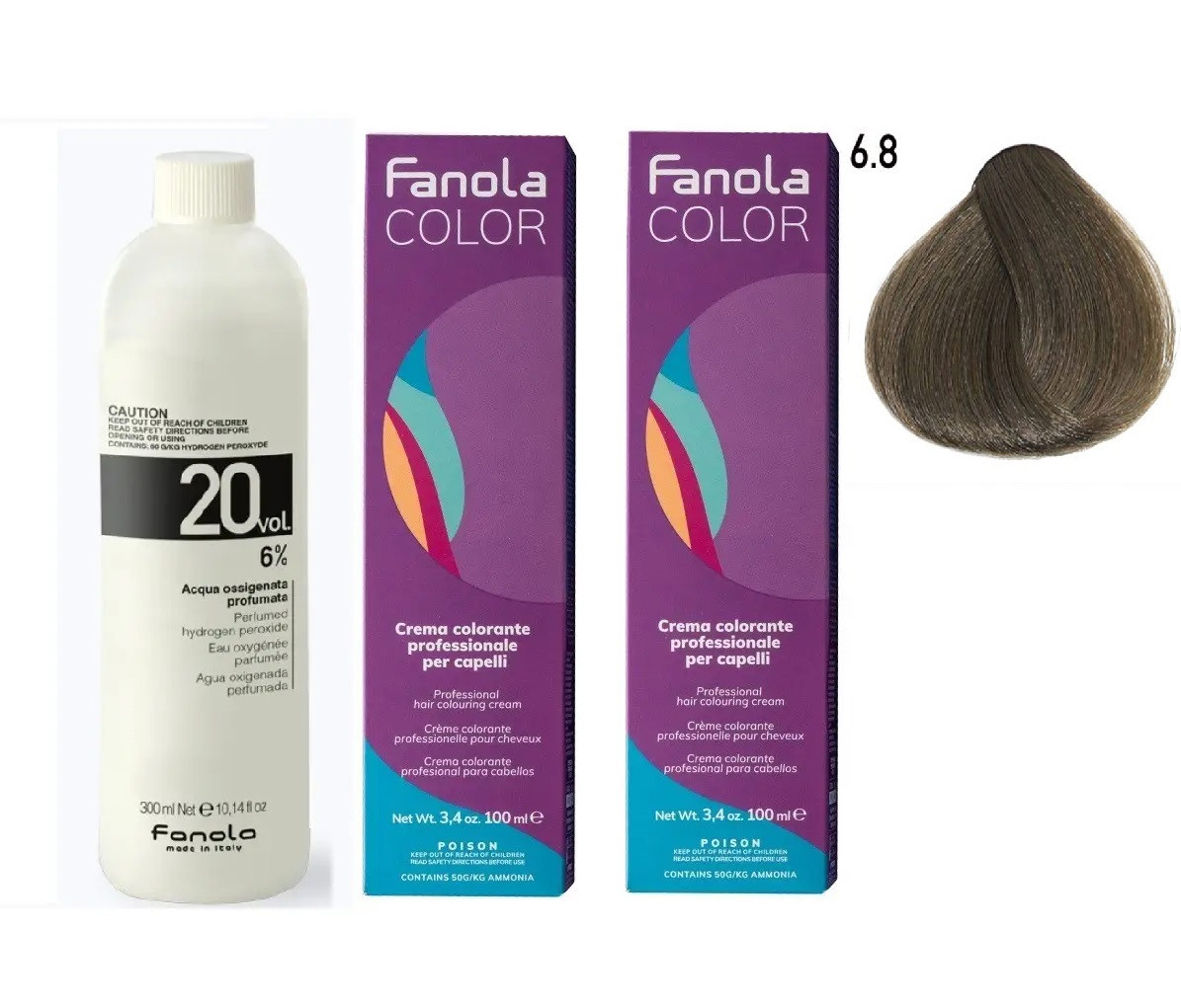 Набір Фарба для волосся Fanola Color 6.8 Dark Blonde Matte темно-русявий матовий 2шт. + Окислювач 6% 20 Vol 300 мл.