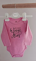 Трикотажний рожевий боді з довгим рукавом для дівчинки 62 см (0-3М)