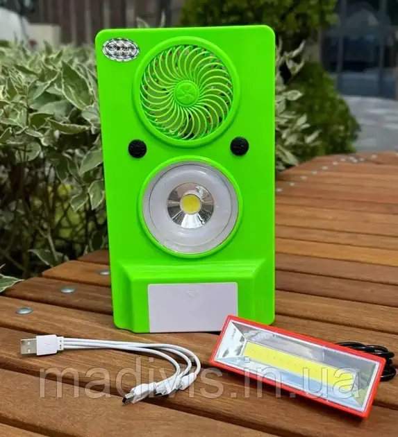 Вентилятор з акумуляторним ліхтарем Solar Led Rechargeable Lamp HJ-088 USB сонячна батарея Зелений, фото 1