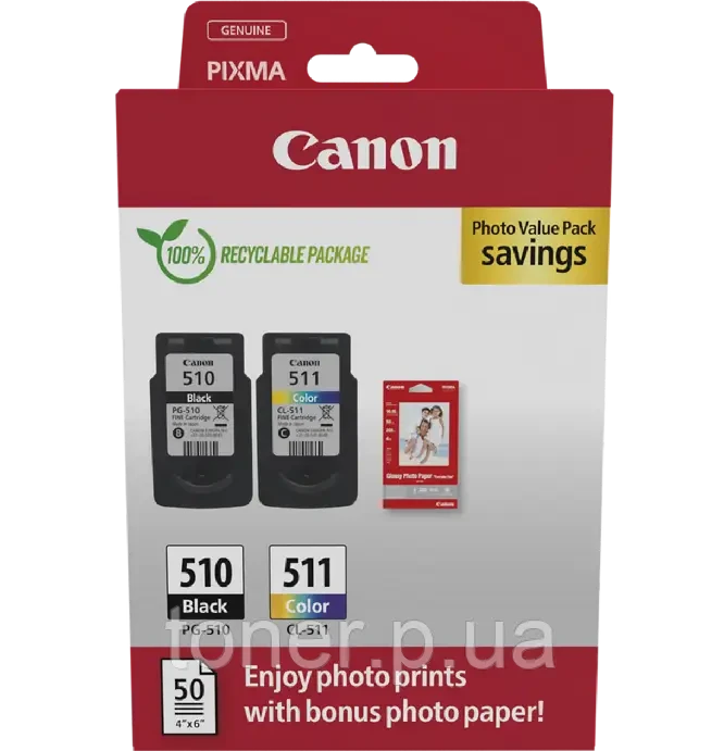 Canon PG-510, CL-511 Набір картриджів + фотопапір GP-501 50 аркушів MultiPack (2970B017AA)