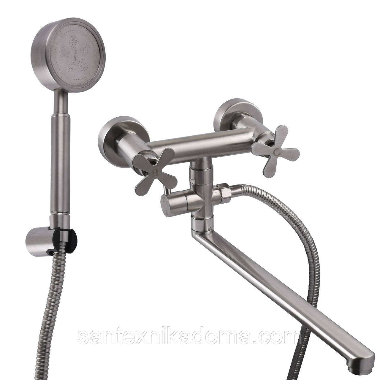 Змішувач для ванни Globus Lux DUKAT-8 SD8-108 нержавіюча сталь двовентильний гусак 32 см