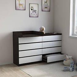 Комод 8 ящиків з пеленальним блоком Венге+Білий