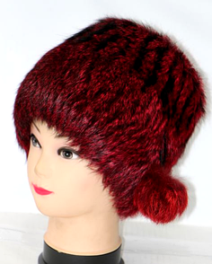 Натуральна жіноча шапка з хутра кролика бордового кольору