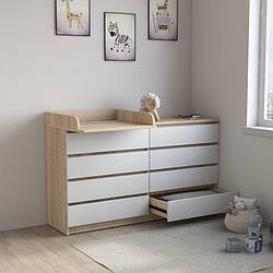 Комод 8 ящиків з пеленальним блоком Сонома+Білий