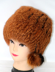 Натуральна жіноча шапка з хутра кролика світло-коричнева