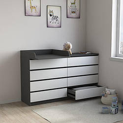 Комод 8 ящиків з пеленальним блоком Антрацит+Білий