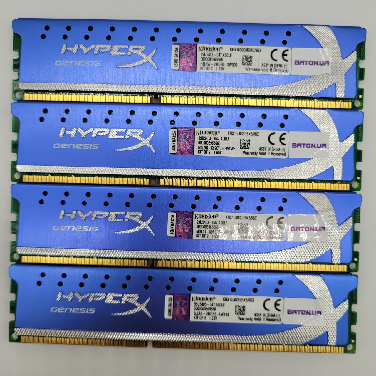 Ігрова оперативна пам'ять Kingston HyperX DDR3 16Gb (4x4Gb) 1600MHz PC3 12800U CL9 (KHX1600C9D3K2/8GX) Б/В