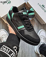 Кросівки чоловічі чорні із зеленими вставками шкіряні 41 42 43 Lacoste Black Green