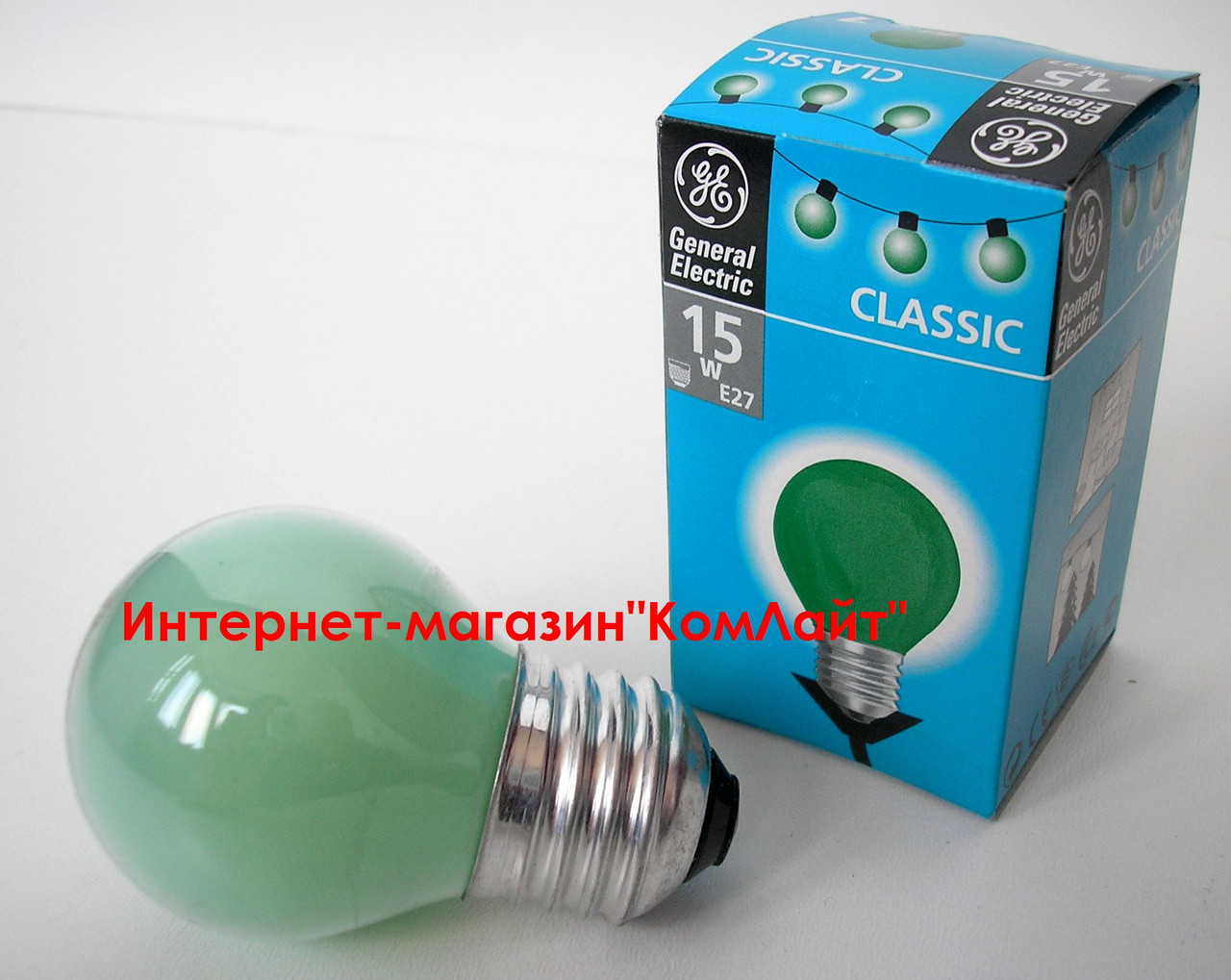 Лампа розжарювання General Electric 15 D1/G/E27 куляста зелена (Угорщина)