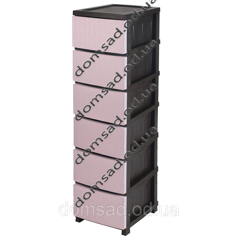 Комод пластиковий "Ротанг" 6 ярусів 126*43*34см, R-Plastic, рожевий