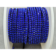 Стразовий ланцюг SS6 (2мм) синій в однотонному металі (10ярдів)