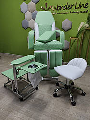 Меблі для педикюру Комплект 4 в 1 крісло педикюрне кушетка Luna з витяжкою - підставкою і стілець для педикюру