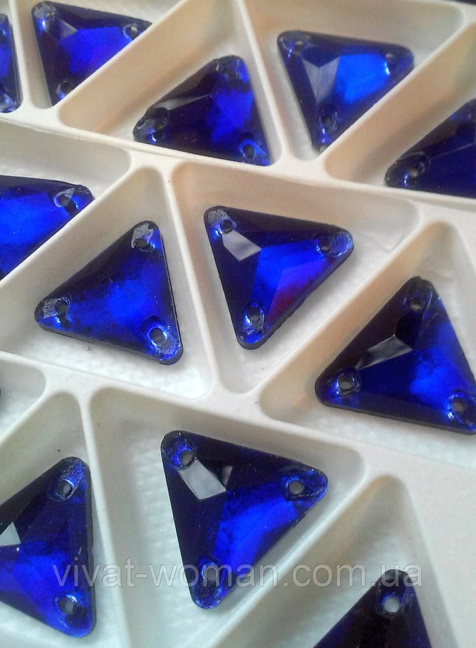 Стрази пришивні Трикутник 12 мм Синій, скло