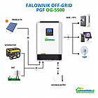 Сонячний фотоелектричний інвертор OFF-GRID PGF OG-5500 MPPT 5.5KW + WiFi + акумулятор Bass Polska AGM BP-5976 (х4), фото 4