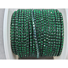 Стразовий ланцюг SS4 (1,5мм) смарагдовий в однотонному металі (10ярдів)
