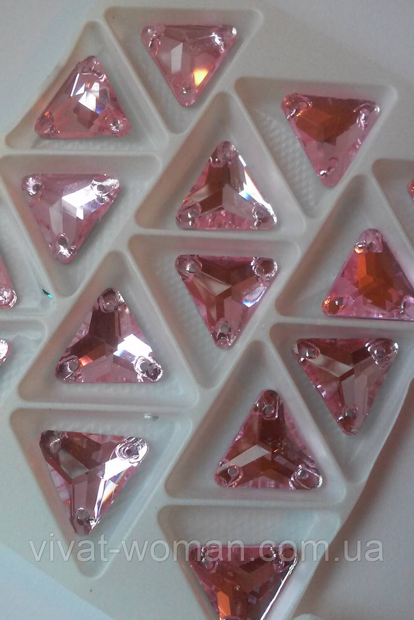 Стрази пришивні Трикутник 12 мм Рожевий, скло