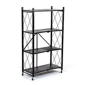 Стелаж мобільний чотириярусний універсальний розкладний з нержавіючої сталі чорний 126*72*34см SW-00002098