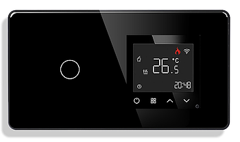Wi-Fi регулятор теплої підлоги + Вимикач 1 сенсор 1DAL | Чорний, Загартоване скло (G157D-SW1G-TR.WF.BL)