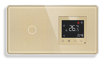 Wi-Fi регулятор теплої підлоги + Вимикач 1 сенсор 1DAL | Золото, Загартоване скло (G157D-SW1G-TR.WF.GD)