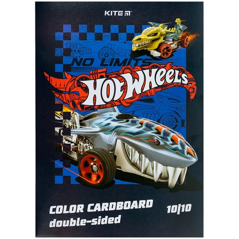 Картон кольоровий двосторонній Kite Hot Wheels А4 10 аркушів 10 кольорів HW24-255, фото 1