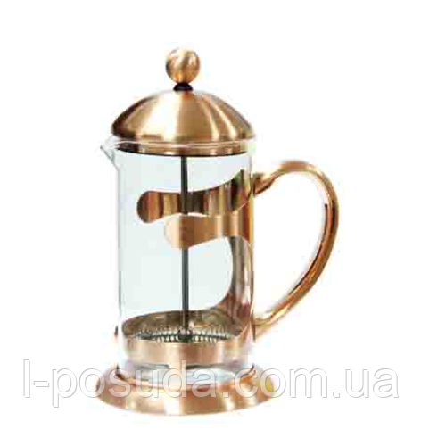 Заварник френч прес із термостійкого скла 600 мл у металевій оправі, фото 1