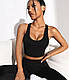 Жіночий чорний топік, спортивний топ у рубчик з чашками пушап та декоративною спинкою, топ зі шнурівкою S/M - фото 2 - id-p2288068382