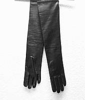 Перчатки женские кожаные очень высокие черные