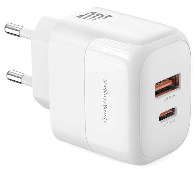 Мережевий зарядний пристрій XO L138 - 30W PD USB-C & 18W QC USB-A White