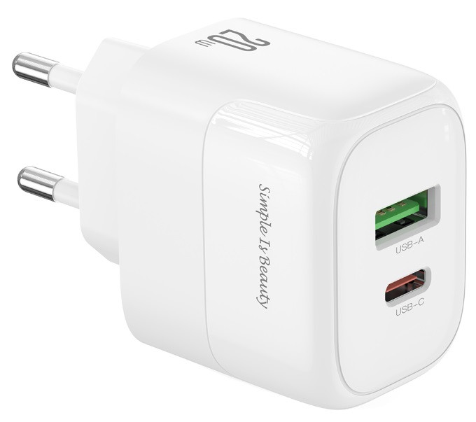 Мережевий зарядний пристрій XO L137 - 20W PD USB-C & 18W QC USB-A White