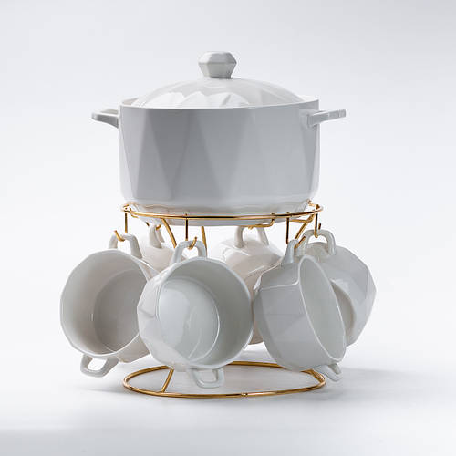 Супница керамическая 2.6 л с крышкой в комплекте с бульонницами 6 шт по ...