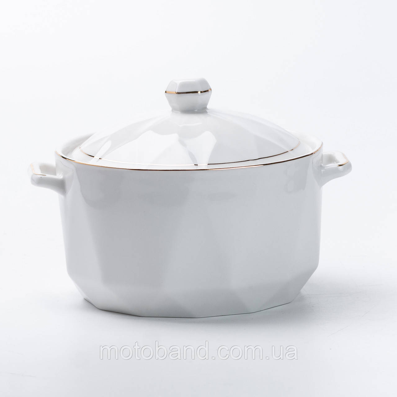 Супница на 1 литр с крышкой и ручками HP1049 керамическая 15 см, белая ...