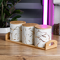 Набір банок для сипучих продуктів 3 штуки по 650 мл з кришками на бамбуковій підставці