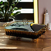 Марміт других страв для шведського столу 2 літри керамічний прямокутний з підігрівом на підставці