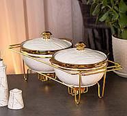 Марміт перших страв на 2 каструлі по 1 літру для супів керамічні з металевою підставкою з підігрівом