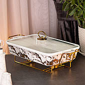 Марміт 1.5 літра з підігрівом настільний для других страв прямокутний 35×19 см мармітниця керамічна