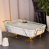 Марміт з підігрівом настільний для других страв прямокутний 1.5 літра мармітниця керамічна