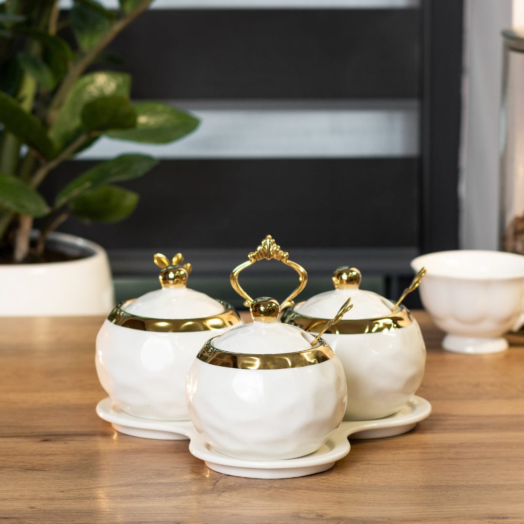 Набір керамічних банок для сипучих на підставці 3 шт. по 300 мл для соусів, приправ, цукру