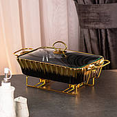 Марміт з підігрівом для других страв настільний 1.5 л мармітниця прямокутна керамічна чорна