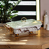 Настільна мармітниця 2 літри марміт прямокутний з кришкою з підігрівом керамічний