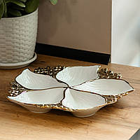 Закусочна чаша 5-ярусна кругла керамічна Ø 35 см біла та золота