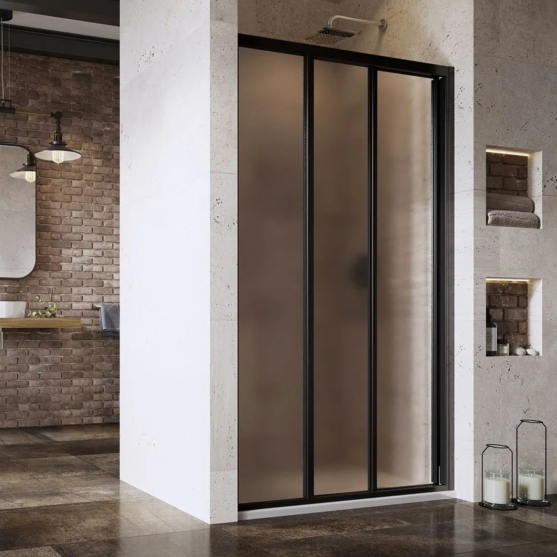 Душові двері Ravak Supernova ASDP3 198х80 см розсувні чорні матове скло