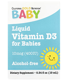 Вітамін D3 краплі для дітей 400 МЕ (Baby Vitamin D3 California Gold Nutrition) 10 мл термін: 10/27