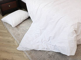 Біла постільна євро білизна з бавовни Страйп Сатина в смужку 200*220 однотонна натуральна для дому, готелів, хостелів, фото 4